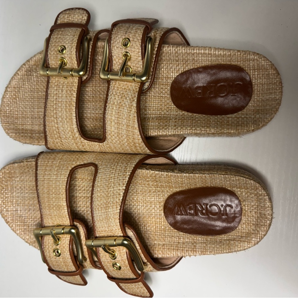 J.Crew Tan Sandals with Gold Buckles